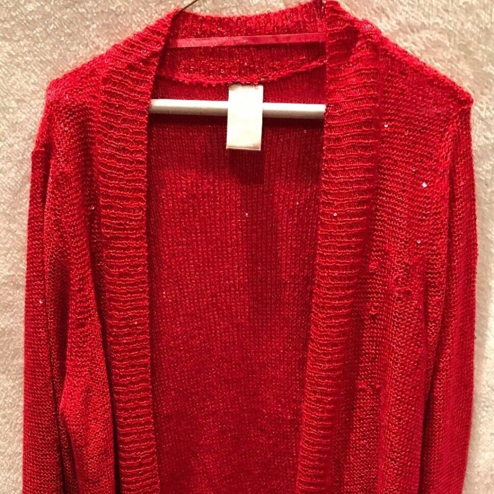 Vintage Women’s White Stag Long Sleeve Cardigan Sweater XL/XG 26-18 Red Sparkly